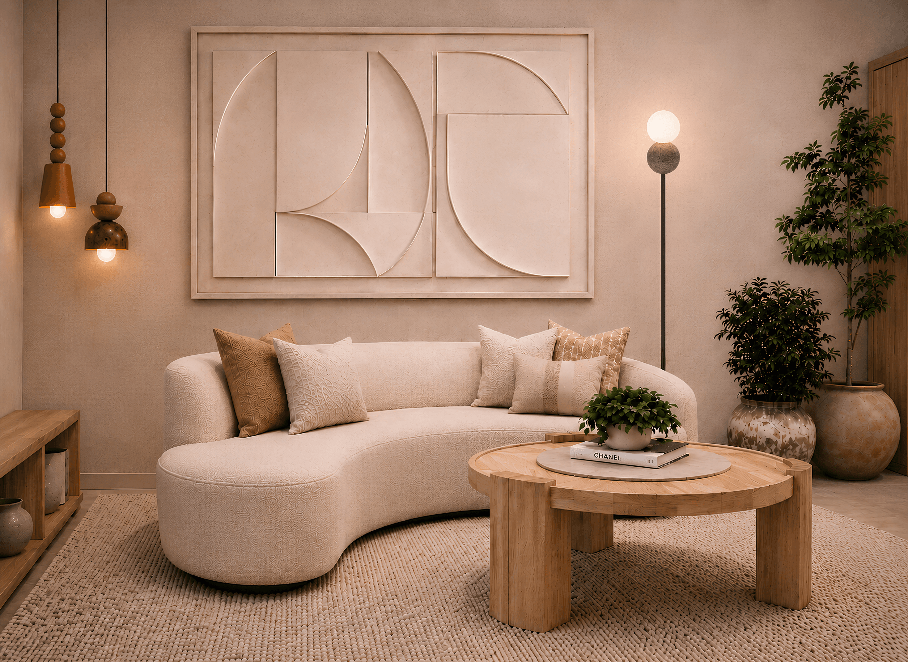 Moodboard de materiales — encino, mármol y textiles, LOMEI Home